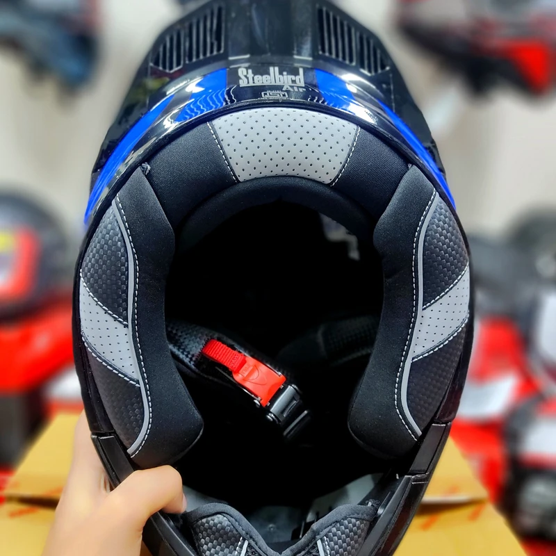 𝐒𝐭𝐞𝐞𝐥𝐛𝐢𝐫𝐝 𝐀𝐢𝐫 𝐒𝐁𝐀-𝟐𝟎 𝗦𝗛𝗜𝗘𝗟𝗗 𝗫 𝐌𝐨𝐝𝐮𝐥𝐚𝐫 𝐅𝐮𝐥𝐥 𝐅𝐚𝐜𝐞 𝐇𝐞𝐥𝐦𝐞𝐭 – Glossy Blue/Black, ISI Certified Free clear Visor with Inner Sunshield - Image 5