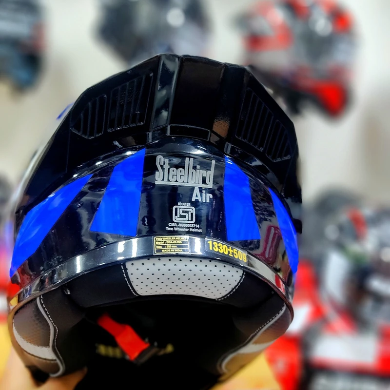 𝐒𝐭𝐞𝐞𝐥𝐛𝐢𝐫𝐝 𝐀𝐢𝐫 𝐒𝐁𝐀-𝟐𝟎 𝗦𝗛𝗜𝗘𝗟𝗗 𝗫 𝐌𝐨𝐝𝐮𝐥𝐚𝐫 𝐅𝐮𝐥𝐥 𝐅𝐚𝐜𝐞 𝐇𝐞𝐥𝐦𝐞𝐭 – Glossy Blue/Black, ISI Certified Free clear Visor with Inner Sunshield - Image 6