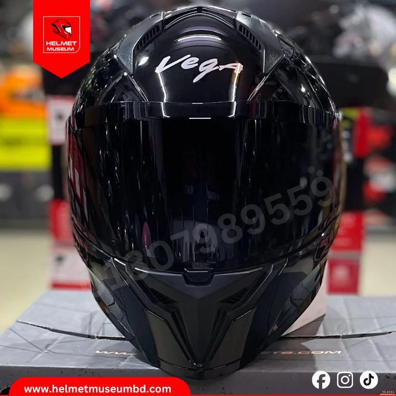 Vega Sonic Black Glossy Full Face Helmet with Black Smoke Visor – ISI & DOT Certified, Black Smoke Visor Stylish and Durable for Ultimate - Image 3