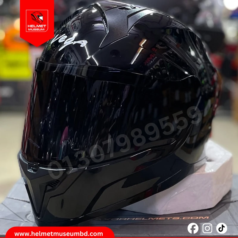 Vega Sonic Black Glossy Full Face Helmet with Black Smoke Visor – ISI & DOT Certified, Black Smoke Visor Stylish and Durable for Ultimate