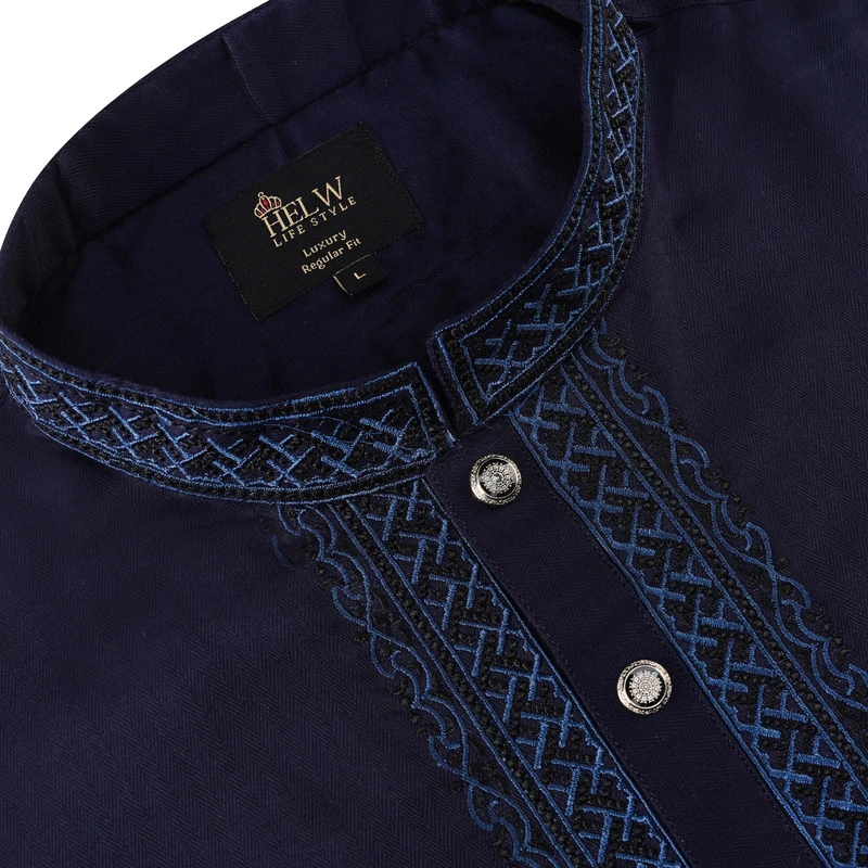 Fancy Cotton Panjabi- Metallic Blue