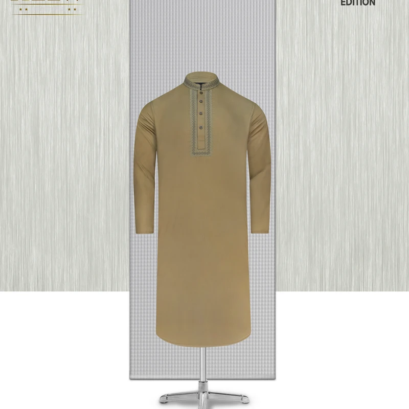 Silky Line Panjabi- Golden Olive