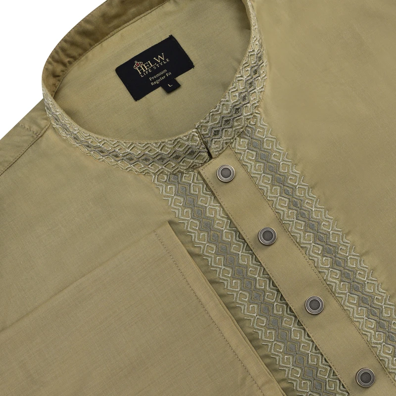 Silky Line Panjabi- Golden Olive - Image 3