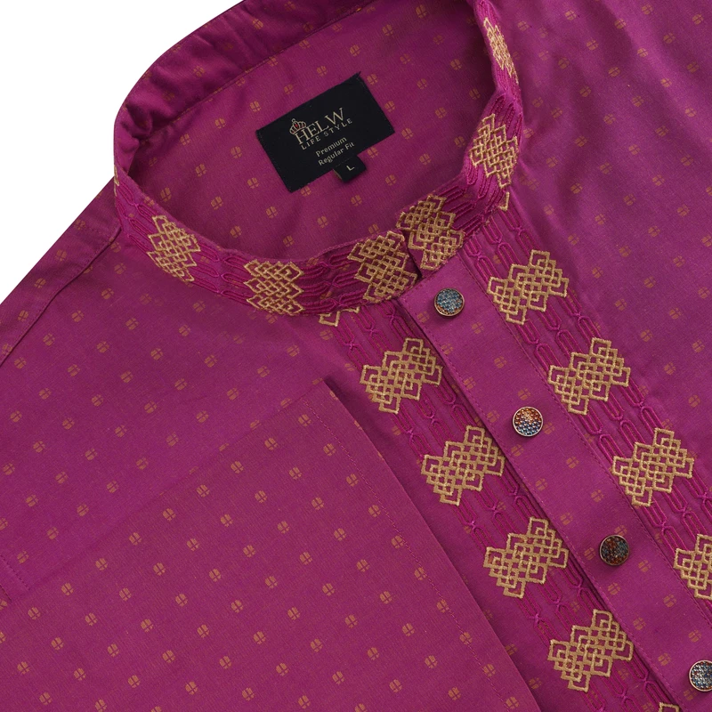 Luxury Cotton Panjabi- Magenta rose - Image 3