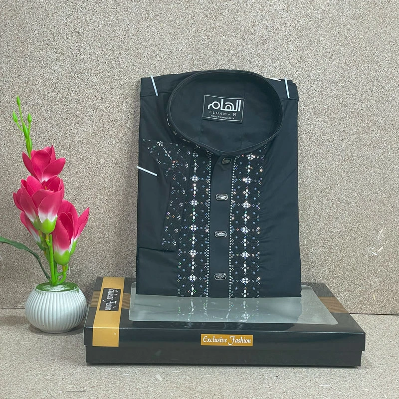 Chain Sequence Embroidered Design (Plain Sutin Fabric)