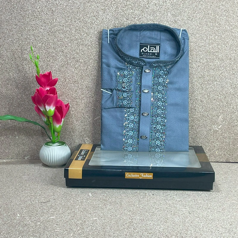 Sequence Embroidery Design Panjabi Giza Cotton Fabric