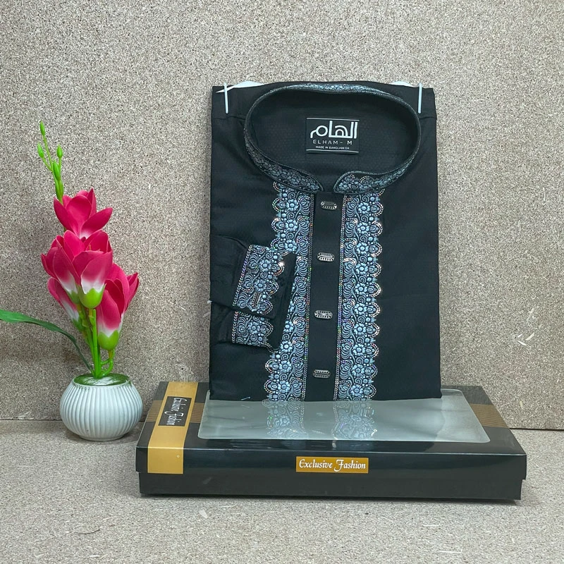 Sequence Embroidery Design Panjabi Giza Cotton Fabric