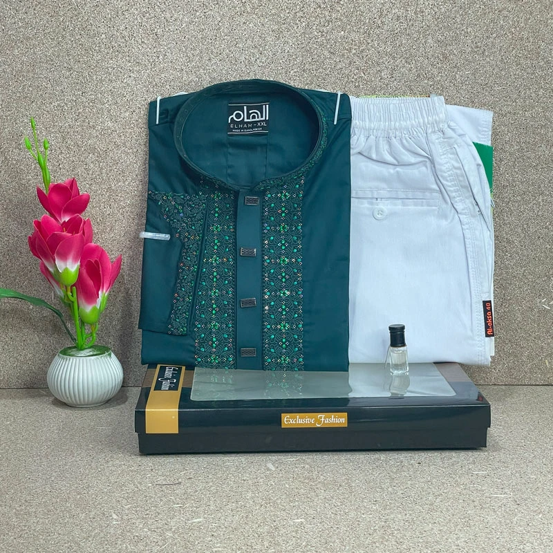 Chain Sequence Embroidered Design (Plain Sutin Fabric)