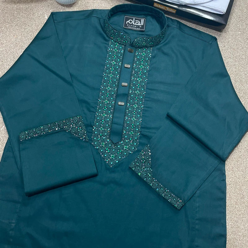 Chain Sequence Embroidered Design (Plain Sutin Fabric)