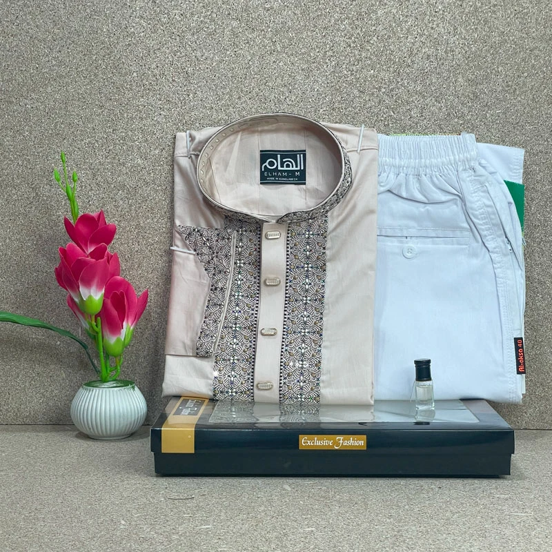 Chain Sequence Embroidered Design (Plain Sutin Fabric)