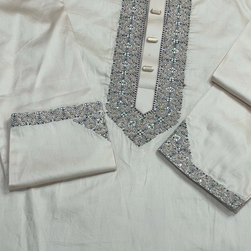 Chain Sequence Embroidered Design (Plain Sutin Fabric)