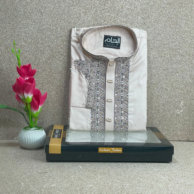 Chain Sequence Embroidered Design (Plain Sutin Fabric)