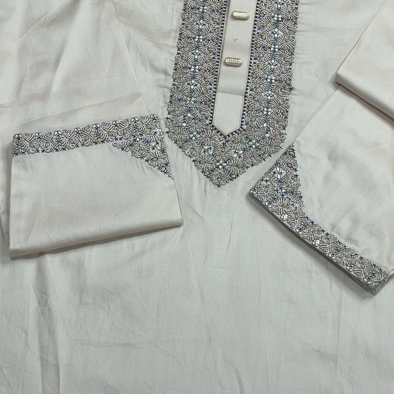 Chain Sequence Embroidered Design (Plain Sutin Fabric) - Image 3