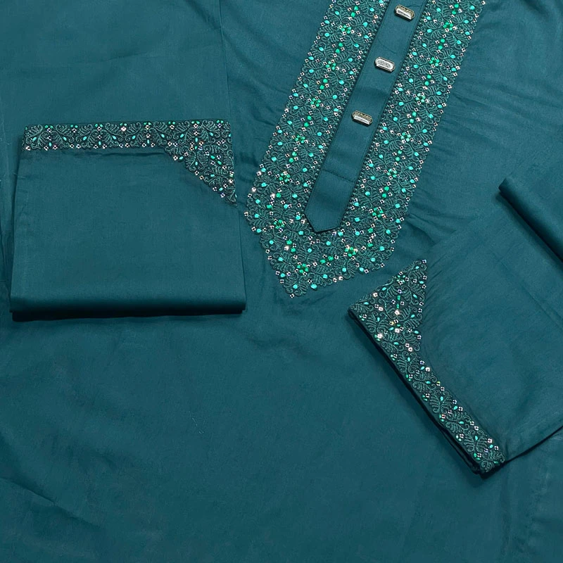 Chain Sequence Embroidered Design (Plain Sutin Fabric) - Image 3