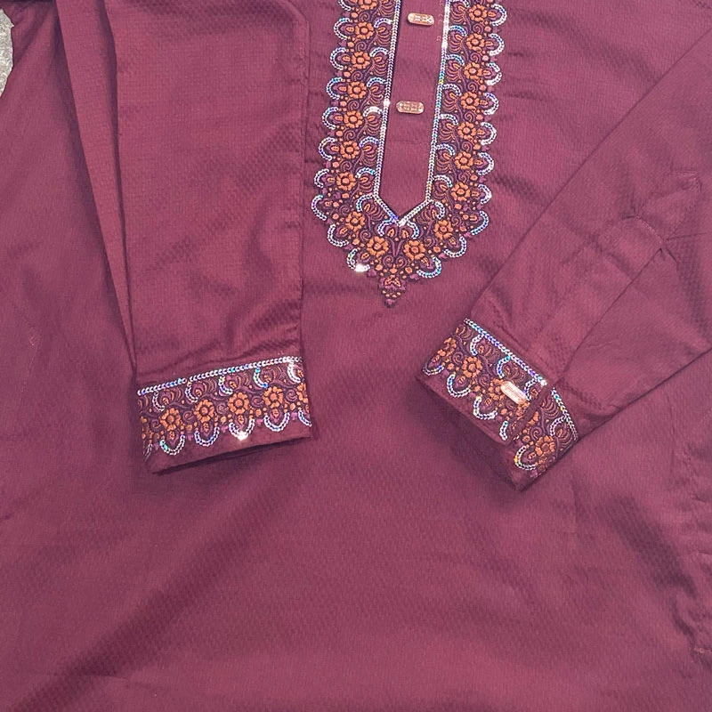 Sequence Embroidery Design Panjabi Giza Cotton Fabric