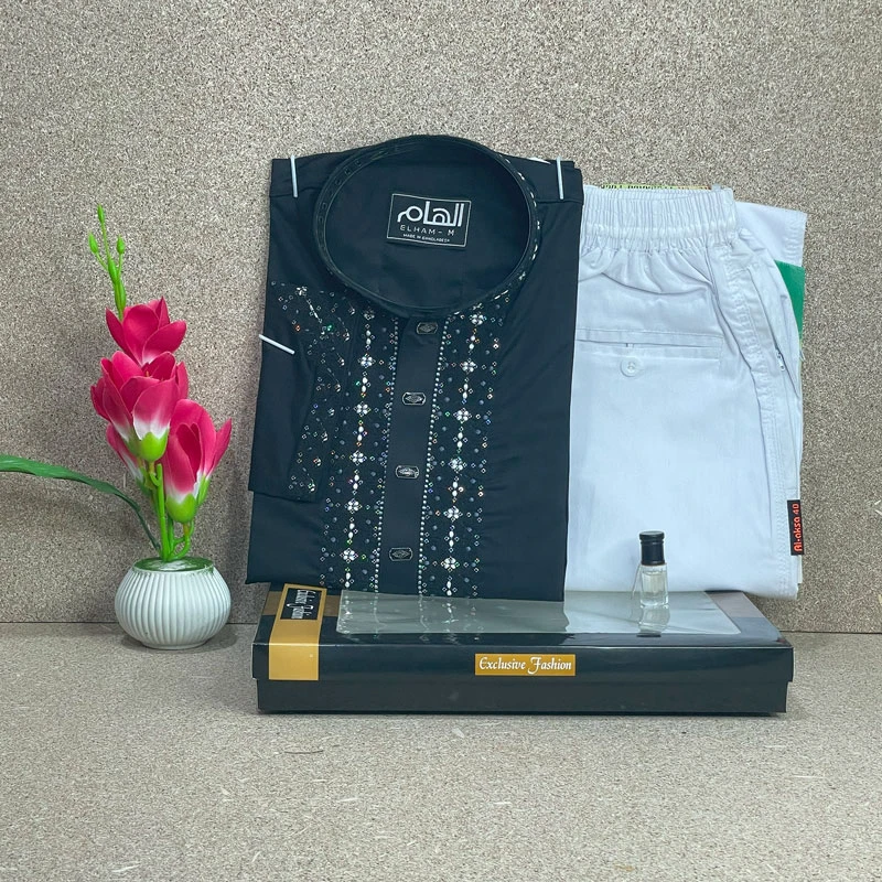 Chain Sequence Embroidered Design (Plain Sutin Fabric)