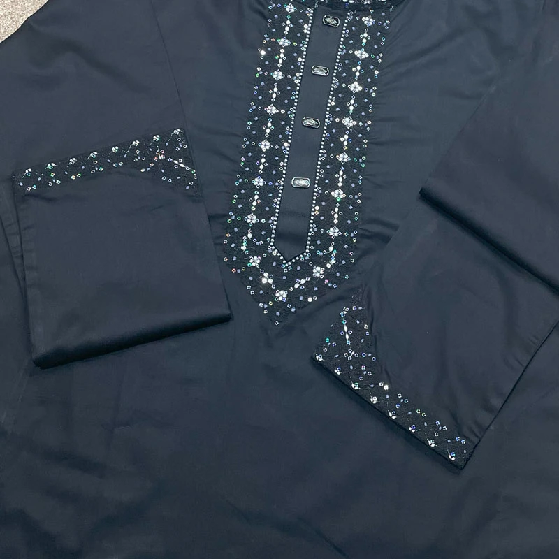 Chain Sequence Embroidered Design (Plain Sutin Fabric) - Image 3