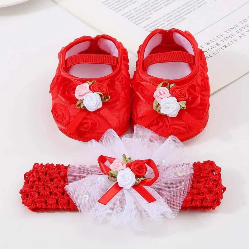 3 Flower Shoes Red Colour ০-১২মাস ফ্রি সাইজ
