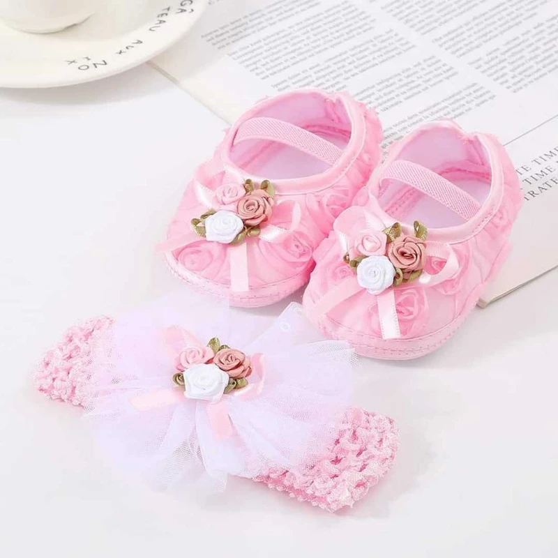 3 Flower Shoes Pink Colour ০-১২মাস ফ্রি সাইজ