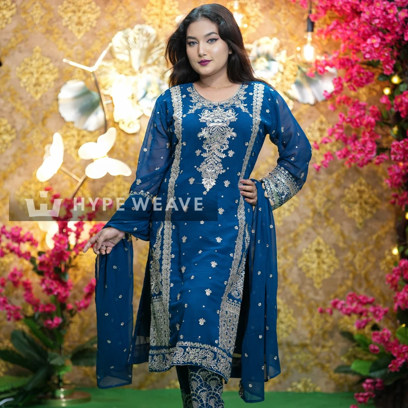 Embroidered Georgette Three-Piece For Eid Al-Adha | Hype Weave