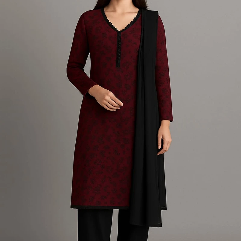 Cotton Three-Piece with 5-Haat Orna |