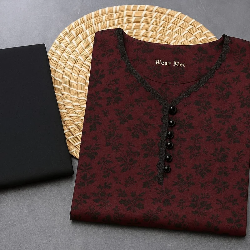 Cotton Three-Piece with 5-Haat Orna | - Image 4