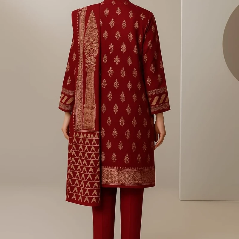 Cotton Three-Piece with 5-Haat Orna