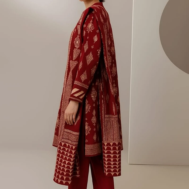 Cotton Three-Piece with 5-Haat Orna - Image 3