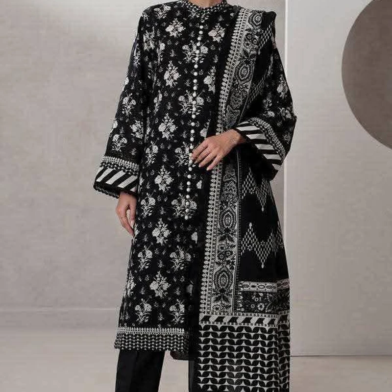 Cotton Three-Piece with 5-Haat Orna - Image 4