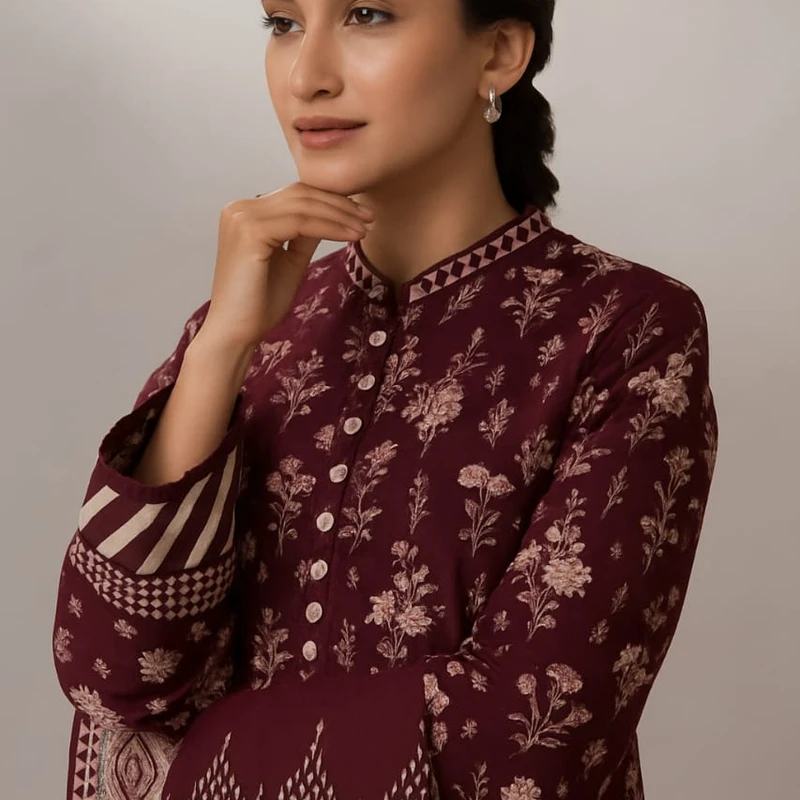 Cotton Three-Piece with 5-Haat Orna - Image 7