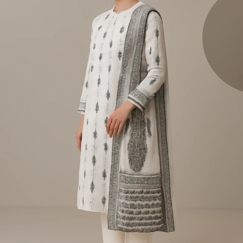 Cotton Three-Piece with 5-Haat Orna - Image 10
