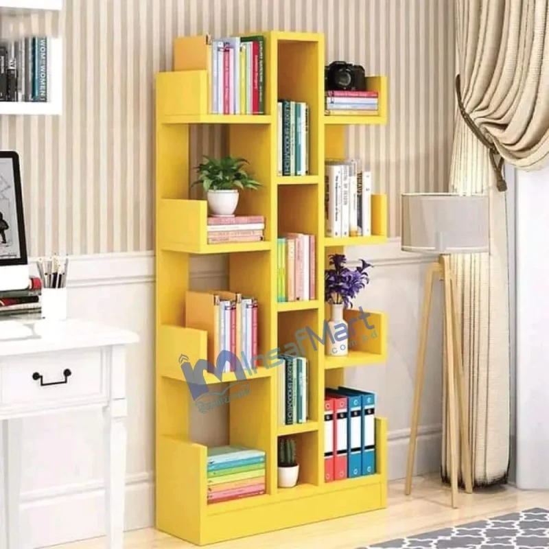 Wooden L-Shape Book Shelf for Office & Home