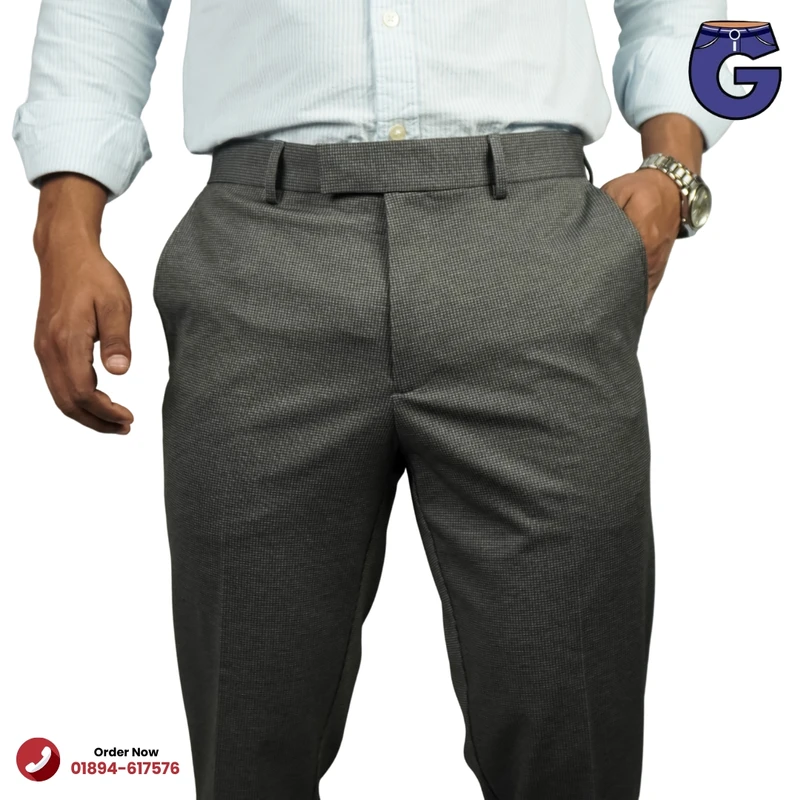 Dark Grey Cheque Formal Pant