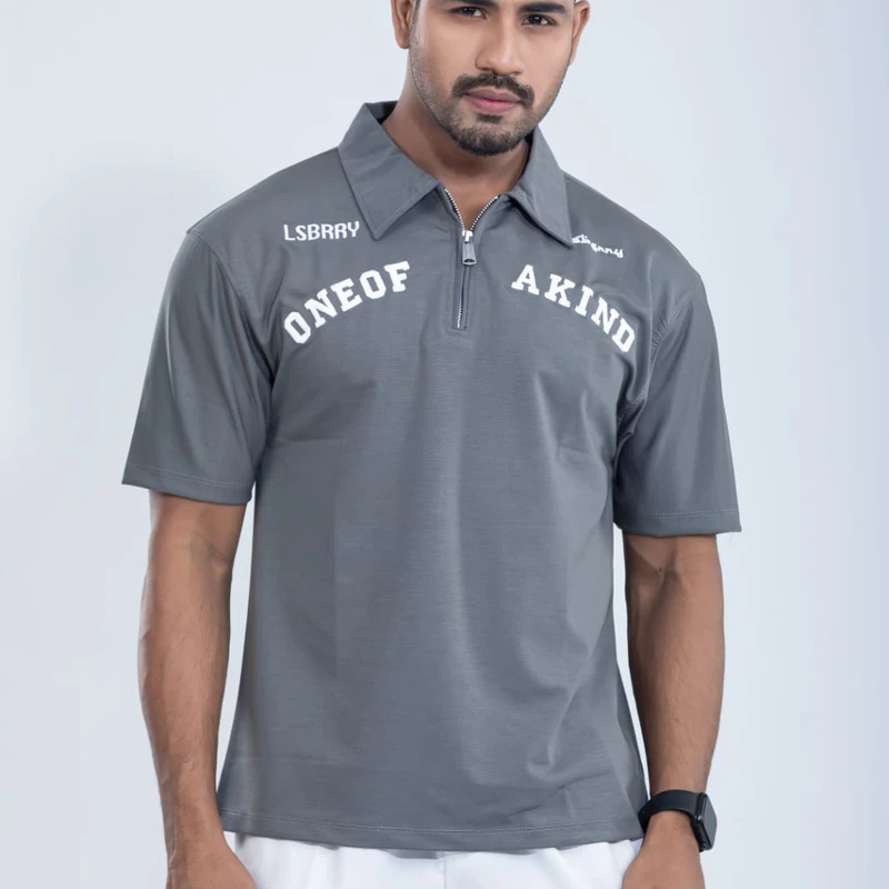 China premium polo | ash color | Embroidery Design