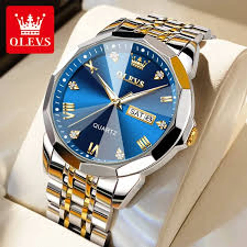 OLEVS 9931 Quartz Watch for Men Solid Stainless Steel Strap Rhombus Design Fashion Wristwatch Men's Waterproof Watche - Thumbnail 3