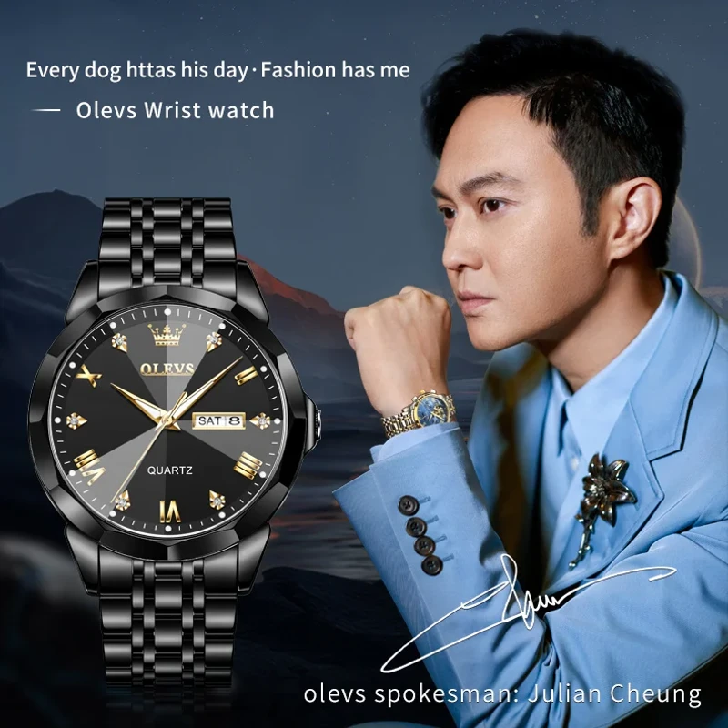 OLEVS 9931 Quartz Watch for Men Solid Stainless Steel Strap Rhombus Design Fashion Wristwatch Men's Waterproof Watche