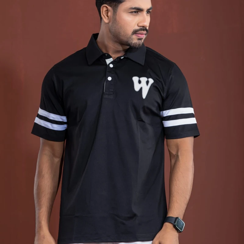 China premium polo | W logo | Black & Merun