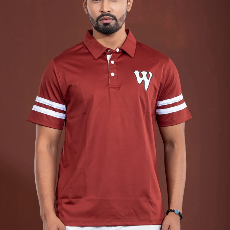 China premium polo | W logo | Black & Merun