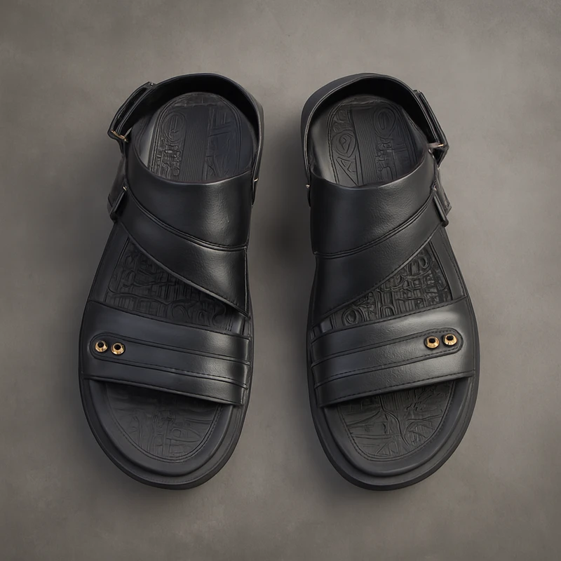 JNK Premium Leather Sandal – Model JS04 (Black)