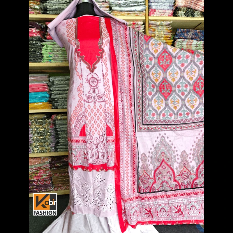 🔥আকর্ষণীয় ডিজিটাল প্রিন্টের সাথে আকর্ষণীয়  চিকেন কারি বোরিং করা ড্রেস