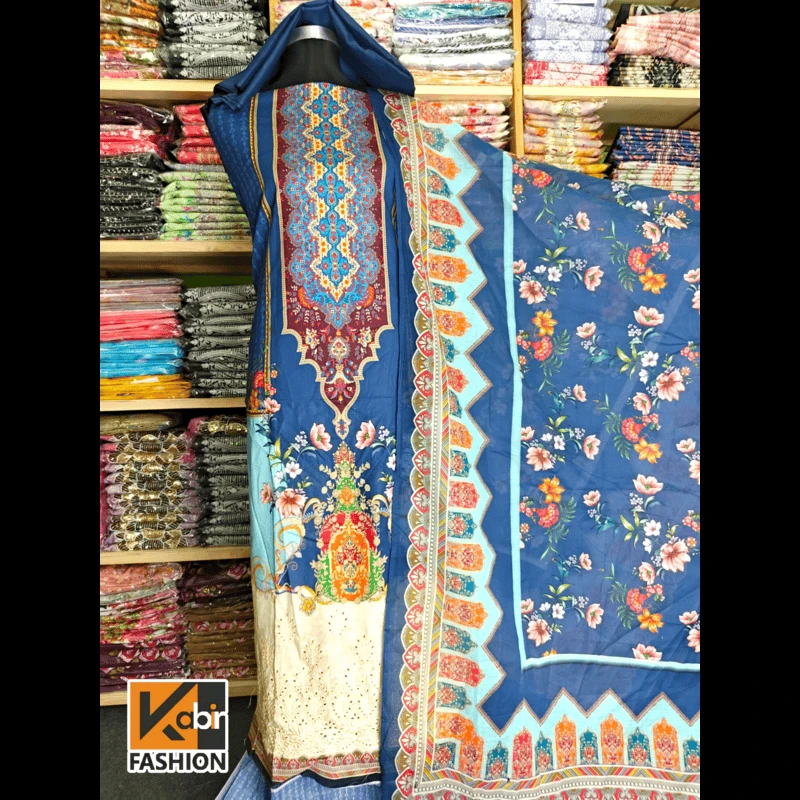 🔥আকর্ষণীয় ডিজিটাল প্রিন্টের সাথে আকর্ষণীয়  চিকেন কারি বোরিং করা ড্রেস