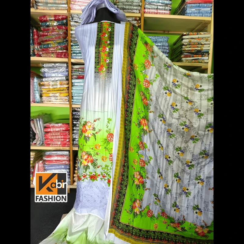 🔥আকর্ষণীয় ডিজিটাল প্রিন্টের সাথে আকর্ষণীয়  চিকেন কারি বোরিং করা ড্রেস