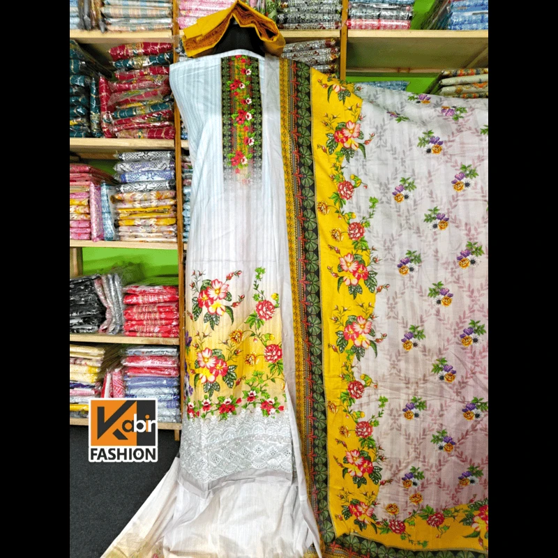 🔥আকর্ষণীয় ডিজিটাল প্রিন্টের সাথে আকর্ষণীয়  চিকেন কারি বোরিং করা ড্রেস - Image 3