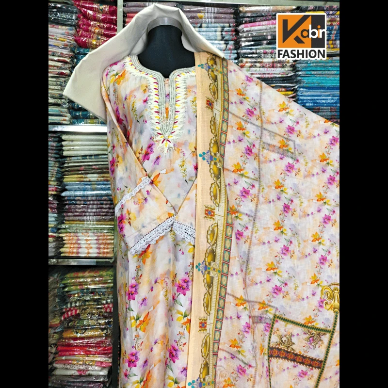 🔥নিউ ঈদ কালেকশন আকর্ষণীয় স্পেশাল কারচুপি করা থ্রি-পিছ।