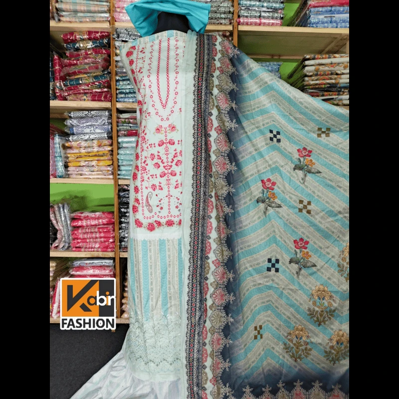 🔥আকর্ষণীয় ডিজিটাল প্রিন্টের সাথে আকর্ষণীয়  চিকেন কারি বোরিং করা ড্রেস