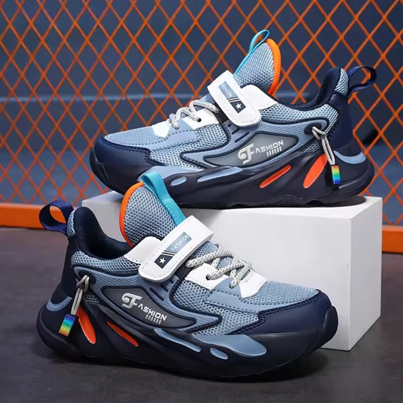 Kid Sneakers Sport Shoes for Boys Fashion Leather Children Breathable Mesh Comfort Shoes Casual Walking Outdoor Running Shoes