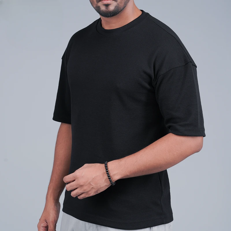 Mens Oversized Drop Shoulder - Black - Thumbnail 3