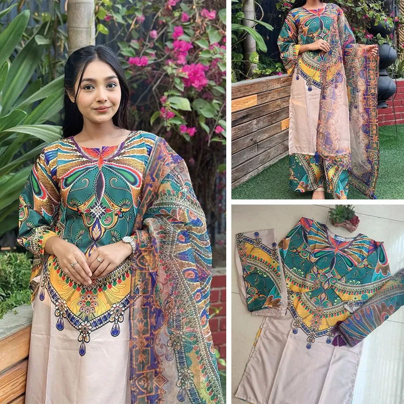 ডিজিটাল প্রিন্ট মাইক্রো ফেব্রিকস থ্রি-পিস