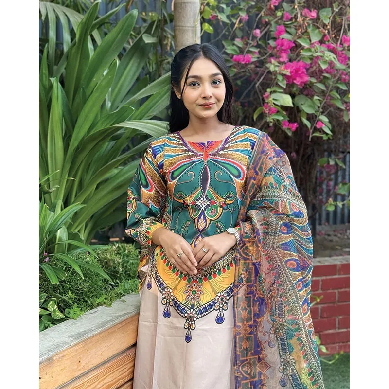 ডিজিটাল প্রিন্ট মাইক্রো ফেব্রিকস থ্রি-পিস - Image 3