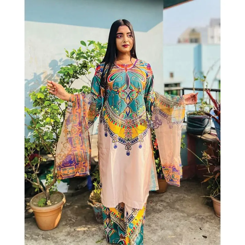 ডিজিটাল প্রিন্ট মাইক্রো ফেব্রিকস থ্রি-পিস - Image 6